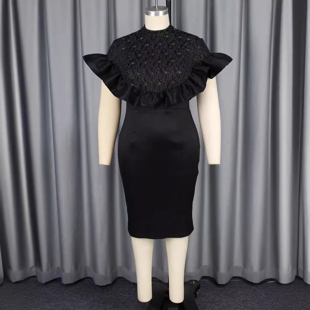 Damen Elegantes Kleid mit Spitzenoberteil und voluminösen Rüschen Drune