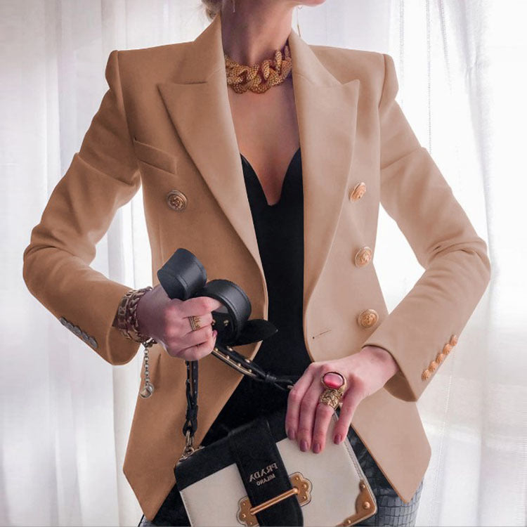 Damen nan taillierter Doppelreiher-Blazer mit strukturierten Schultern und goldenen Metallknöpfen Drune
