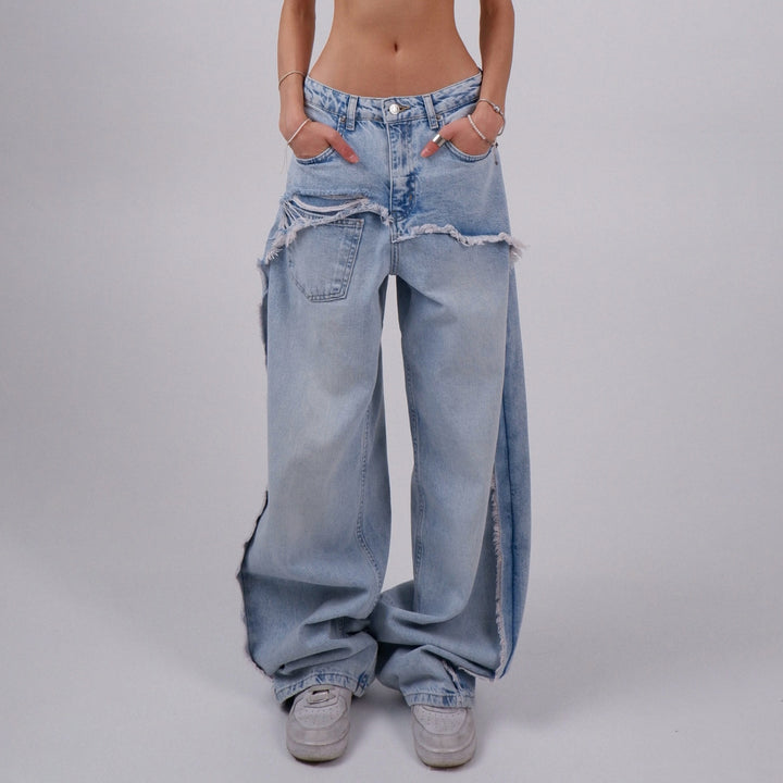 Damen Distressed Wide-Leg Jeans mit fransigen Abschlüssen Drune