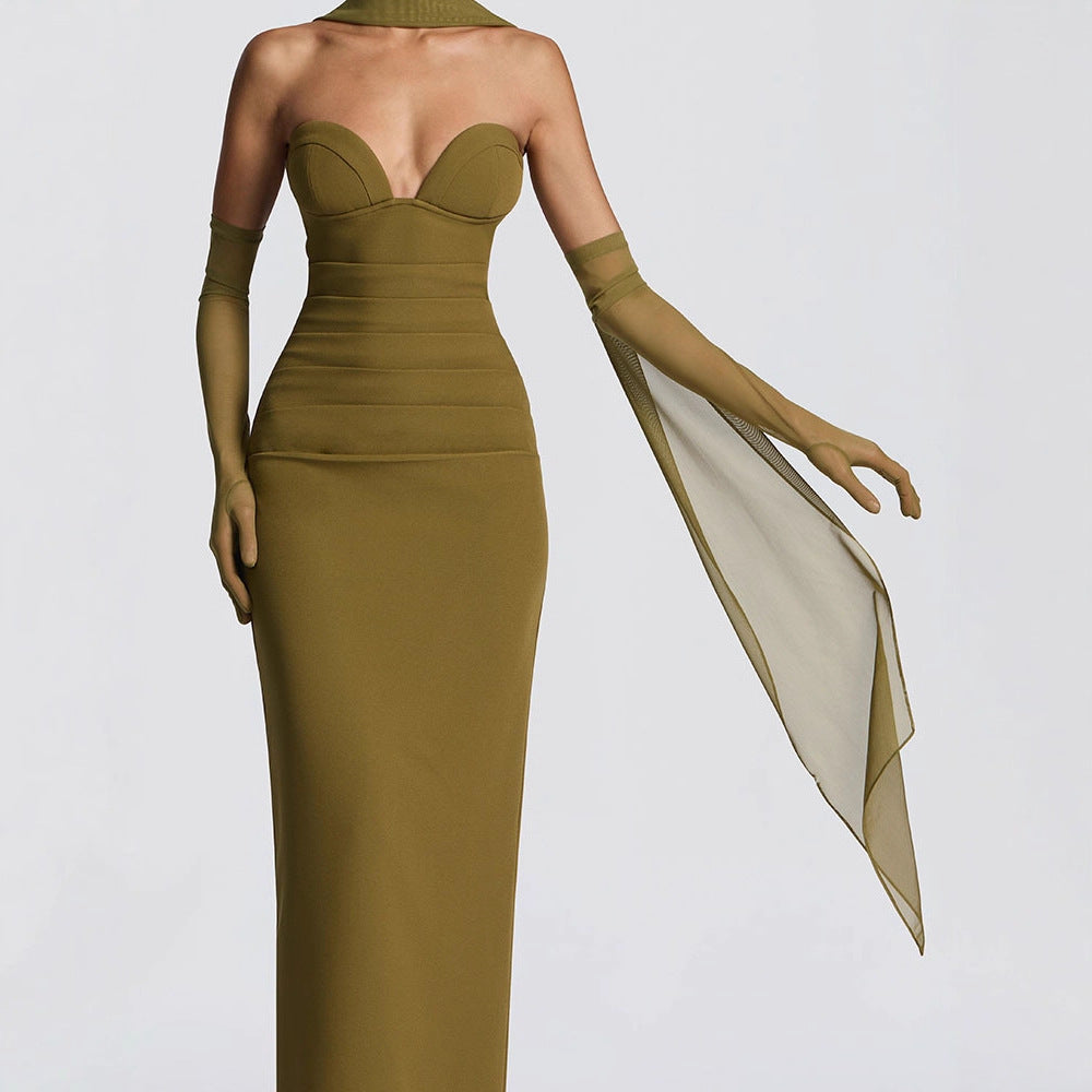 Damen Elegantes Schulterfreies Maxikleid mit figurformenden Einsätzen Drune