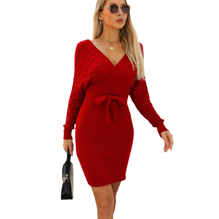 Damen Strickkleid mit Wickeldesign und eleganter Taillenschnürung Drune