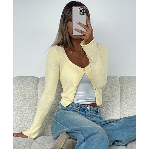 Damen Langarm-Crop-Top mit raffinierter Knopfleiste Drune