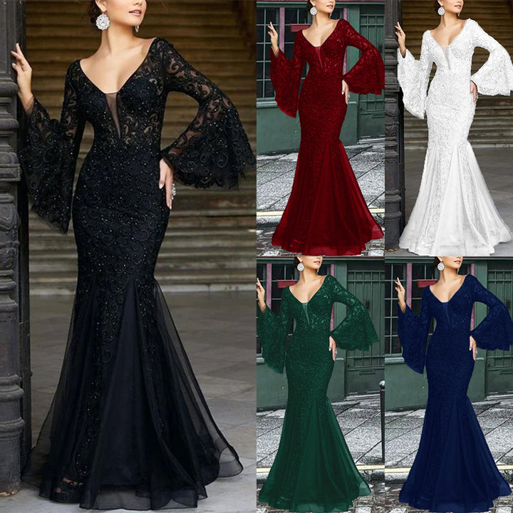 Damen Figurbetontes Abendkleid mit schimmernden Verzierungen und elegantem V-Ausschnitt Drune
