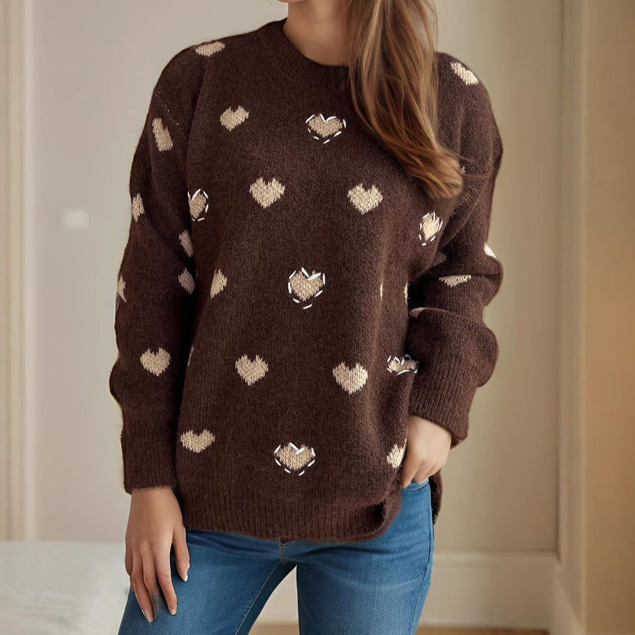 Damen kuscheliger Pullover mit herzförmigem Design und weichem Material Drune