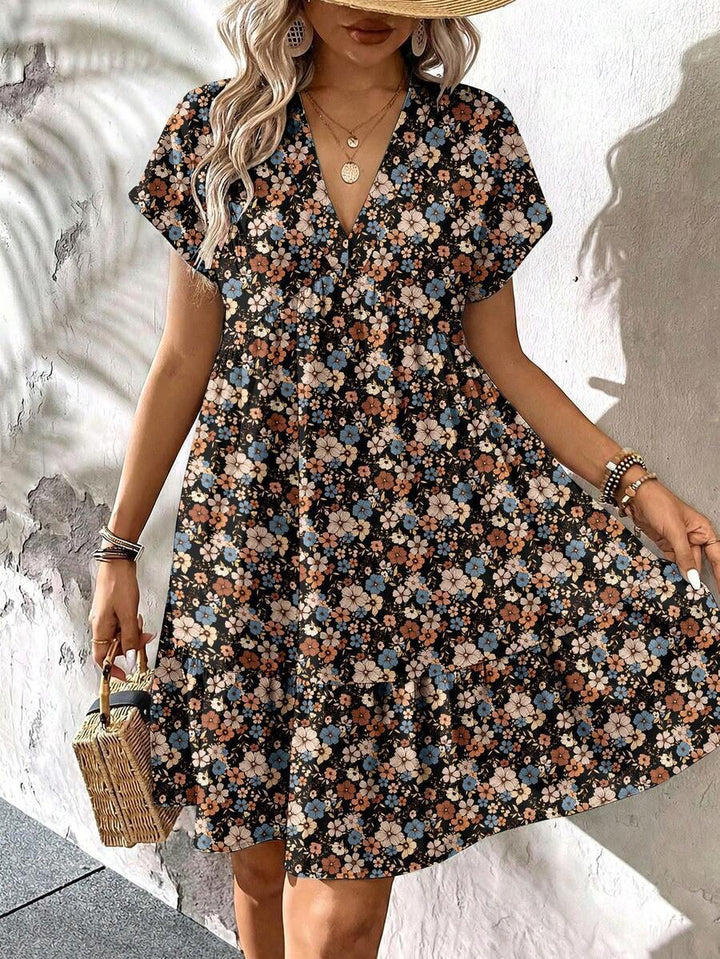 Damen Freizeitkleid mit floralem Muster und Rüschendetails Drune
