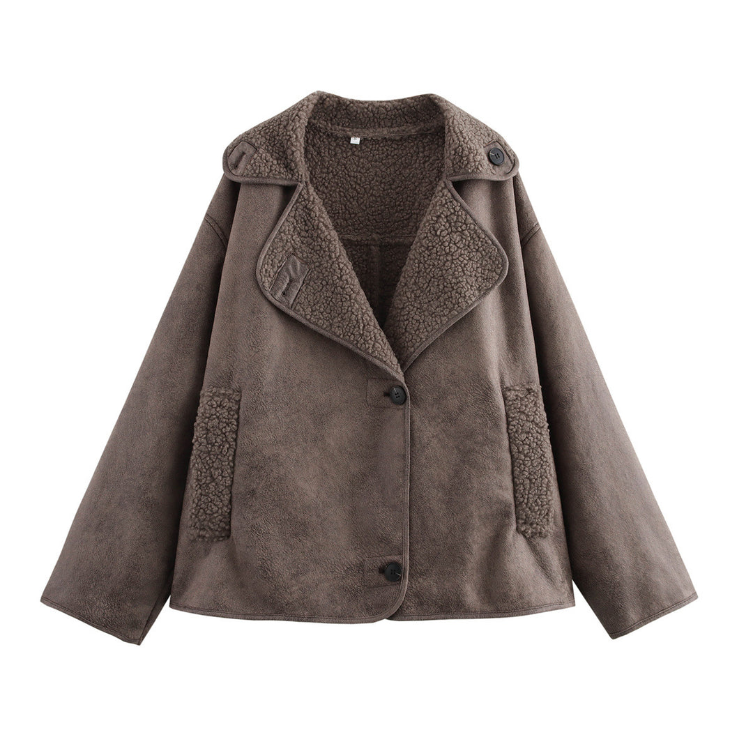 Damen Kunstpelzjacke mit stilvollem Kragen und praktischen Taschen Drune