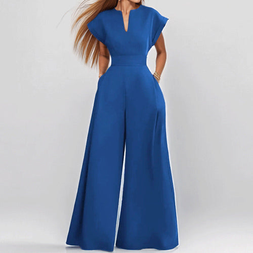 Damen Eleganter Jumpsuit mit Weitem Bein und Schalkragen Drune