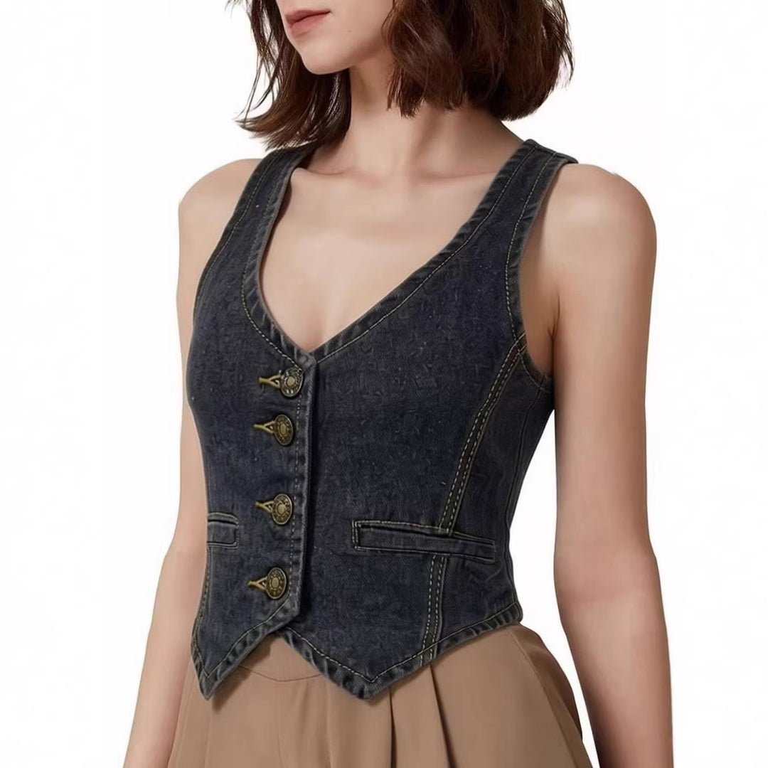 Damen Denim Bustier-Top mit Knopfdetails und verlängerter Silhouette Drune