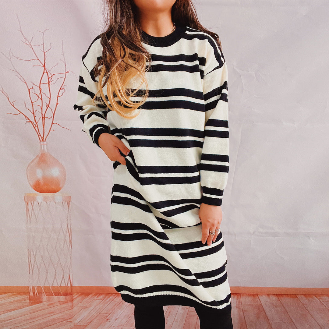 Damen lässiges Strickkleid mit modernem Streifenmuster Drune