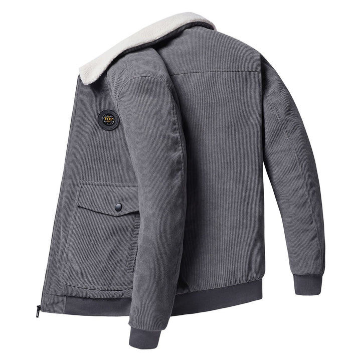 Herren nan gefütterte Cordjacke mit Sherpa-Innenfutter, Reißverschluss und aufgesetzten Klappentaschen Drune