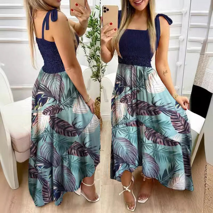 Damen Maxikleid mit Blumenmuster und elastischem Oberteil Drune