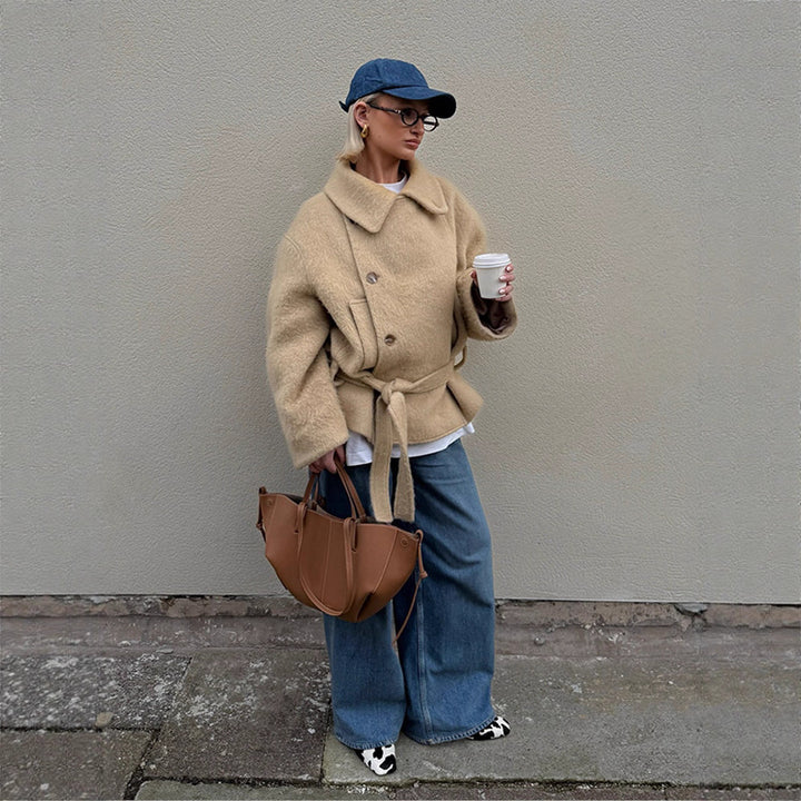 Damen warme und stylische Oversized-Wolljacke Drune