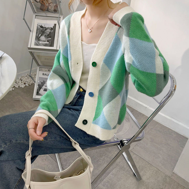 Damen Strickjacke mit modernem Rautenmuster Drune