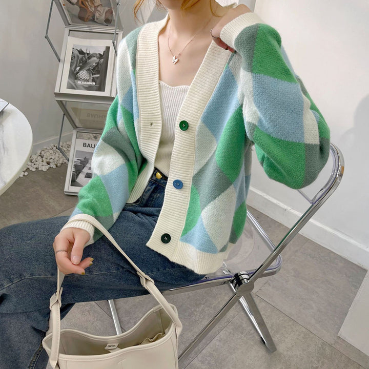 Damen Strickjacke mit modernem Rautenmuster Drune