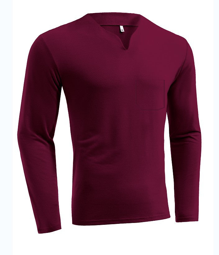 Herren nan Langarmshirt mit V-Ausschnitt Slim Fit Baumwollmix und elastischem Komfortbund Drune