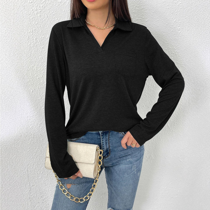Damen Langarmbluse mit modernem Kragen und Brusttasche Drune
