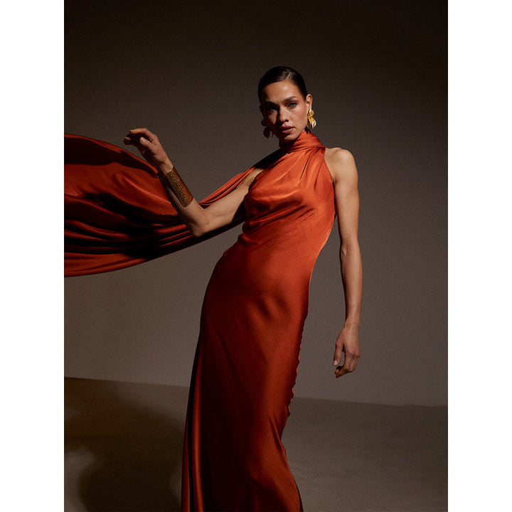Damen elegantes Maxikleid mit asymmetrischem Oberteil und fließendem Schnitt Drune