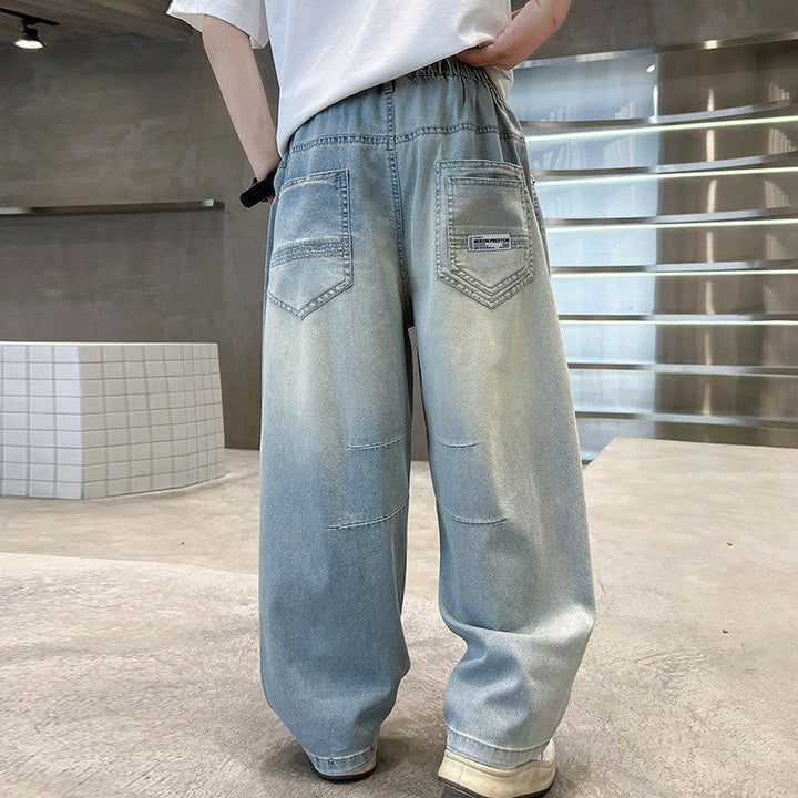 Damen weite lässige Jeans mit elastischem Bund Drune