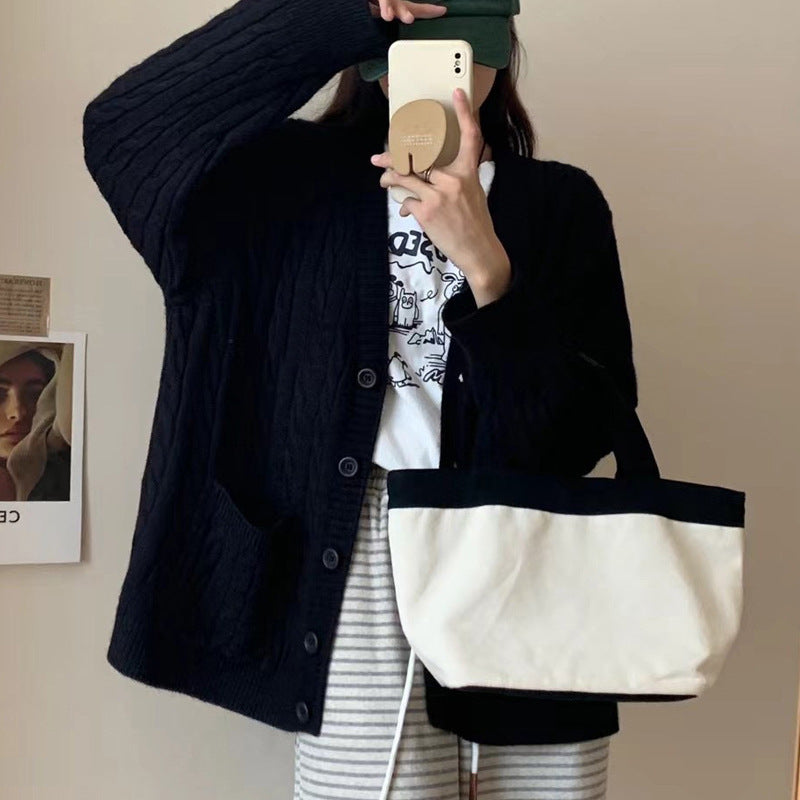 Damen Grobstrickjacke mit Zopfmuster und praktischen Taschen Drune