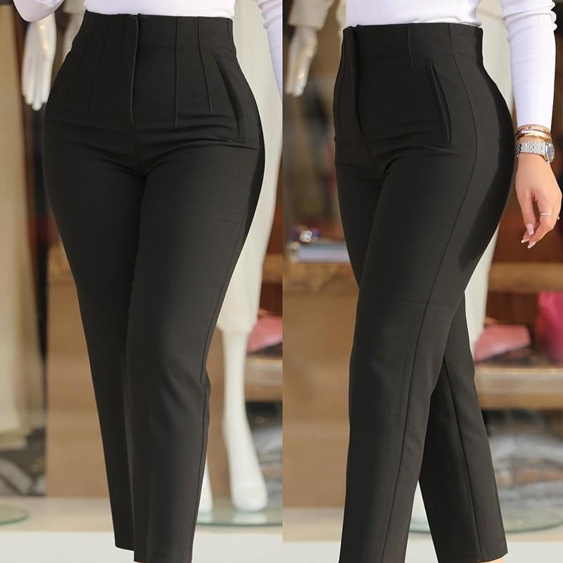 Damen Hochtaillierte Slim-Fit Hose mit eingearbeiteten Falten Drune