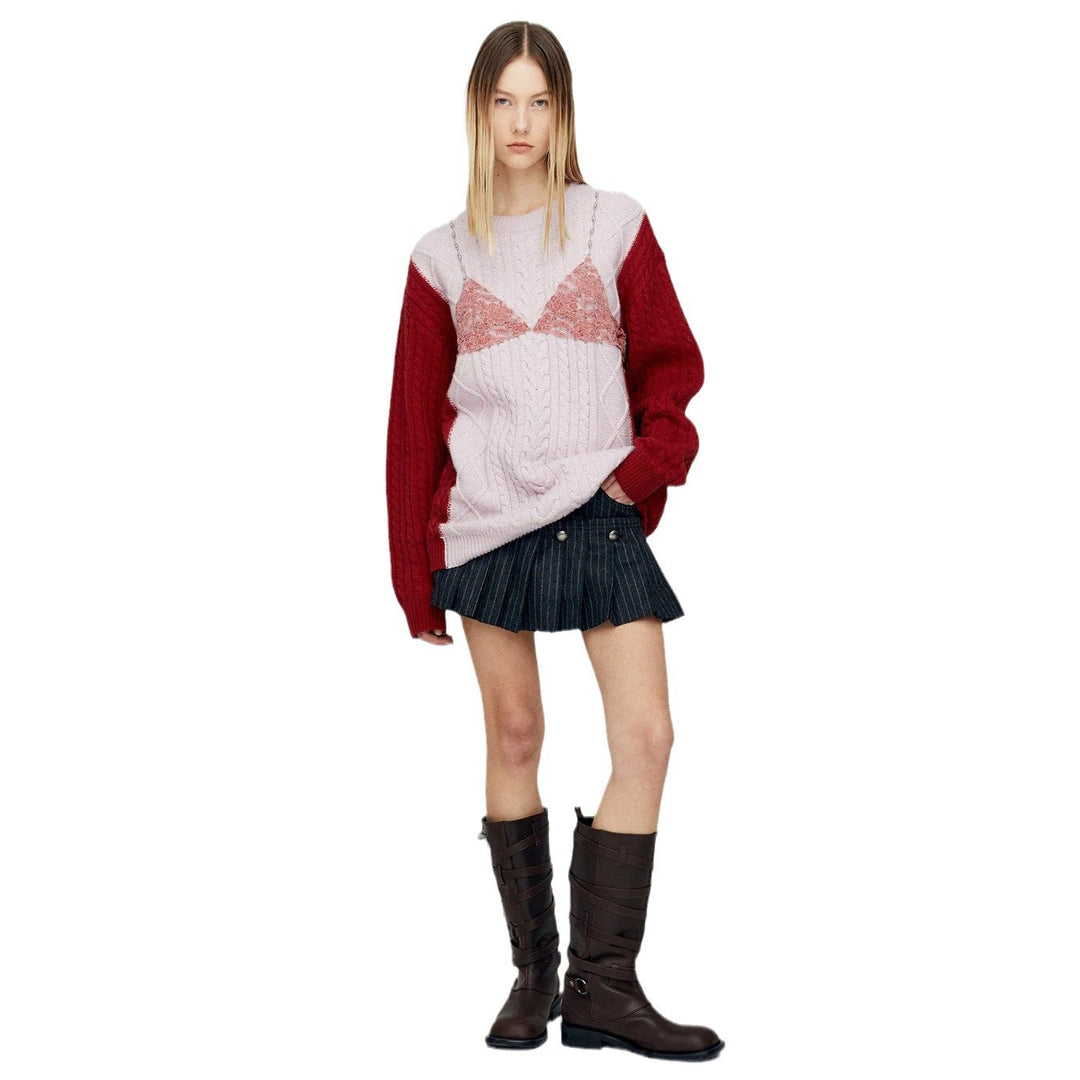 Damen Grobstrickpullover mit eleganten Spitzenakzenten und lässigem Schnitt Drune
