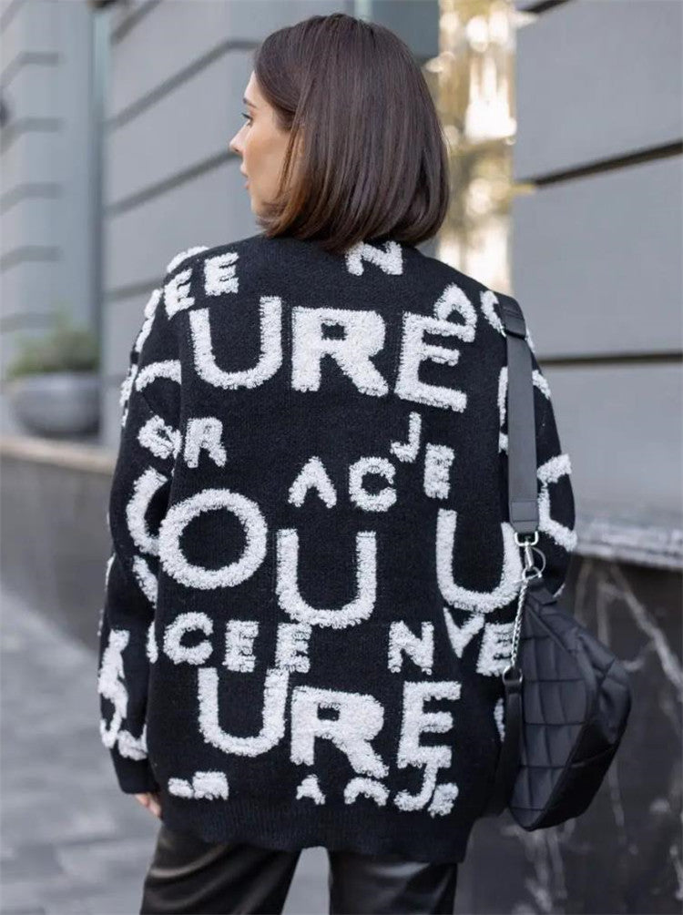 Damen übergroßer Pullover mit auffälligem Schriftzug und weichem Material Drune