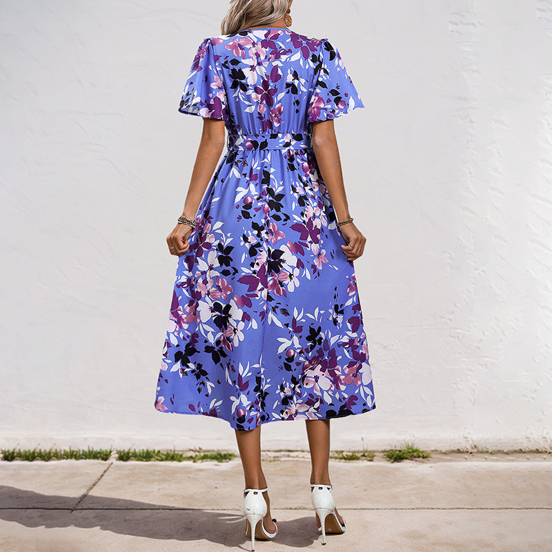 Damen Wickelkleid mit fließendem Schnitt und dekorativem Blumenmuster Drune