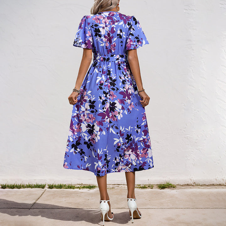 Damen Wickelkleid mit fließendem Schnitt und dekorativem Blumenmuster Drune
