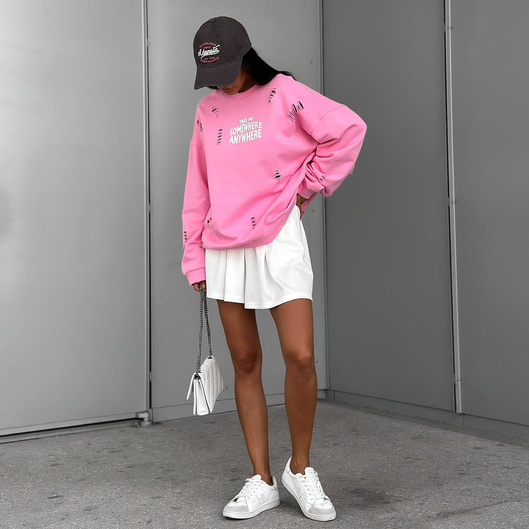 Damen lässiger Oversized Pullover mit stylischen Riss-Details Drune