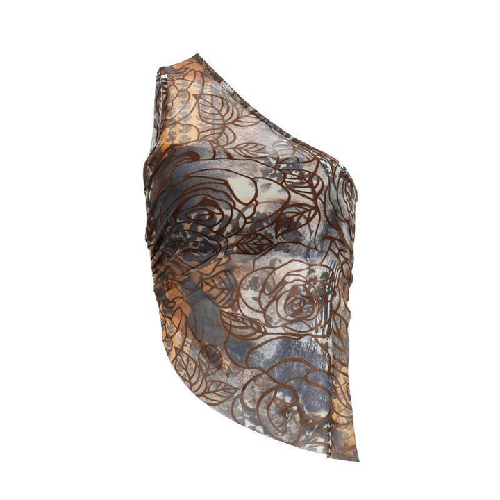 Damen Transparentes Spitzenoberteil mit floralem Muster und asymmetrischem Saum Drune