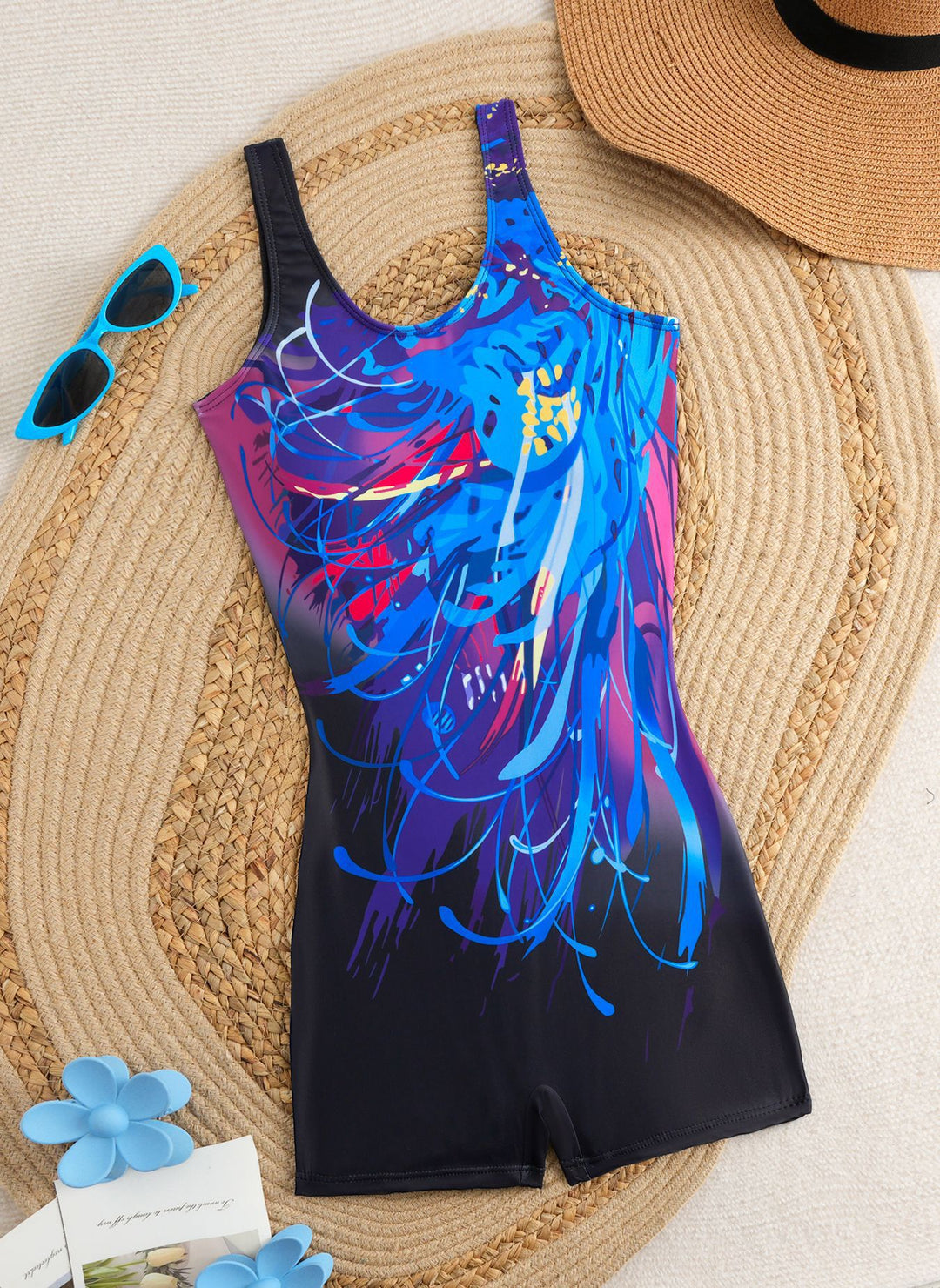 Damen Sportlicher Einteiler Badeanzug mit trendigem Grafikdesign Drune