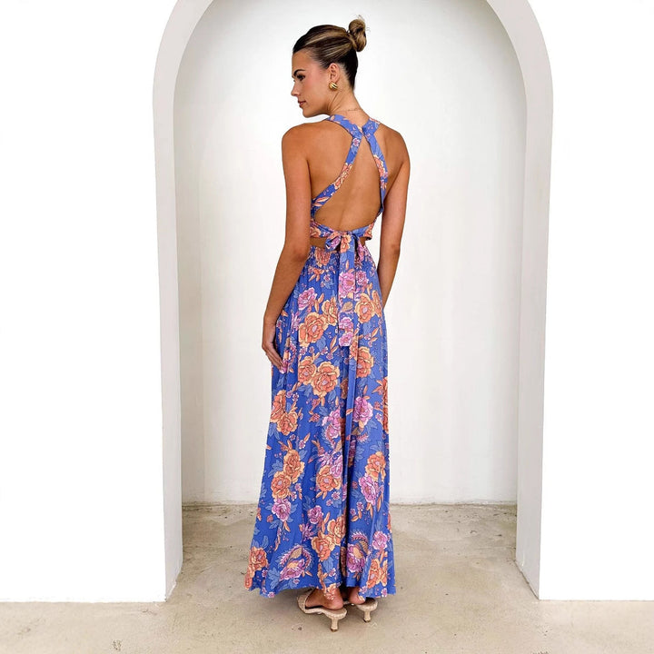 Damen Maxikleid mit elegantem floralem Design und schwingendem Rock Drune