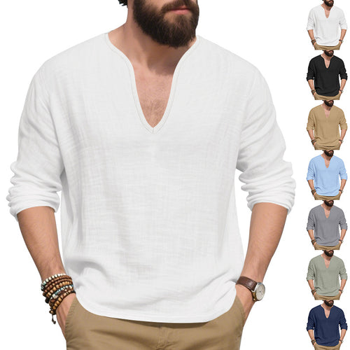 Herren lässiges Langarmshirt mit V-Ausschnitt aus hochwertigem Baumwollmix Drune