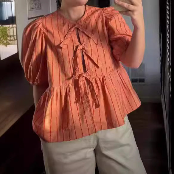 Damen Bluse mit Rüschen und Schleifenakzenten Drune