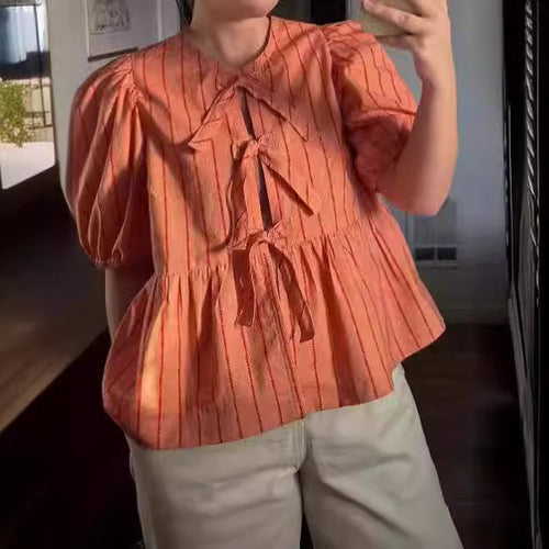 Damen Bluse mit Rüschen und Schleifenakzenten Drune