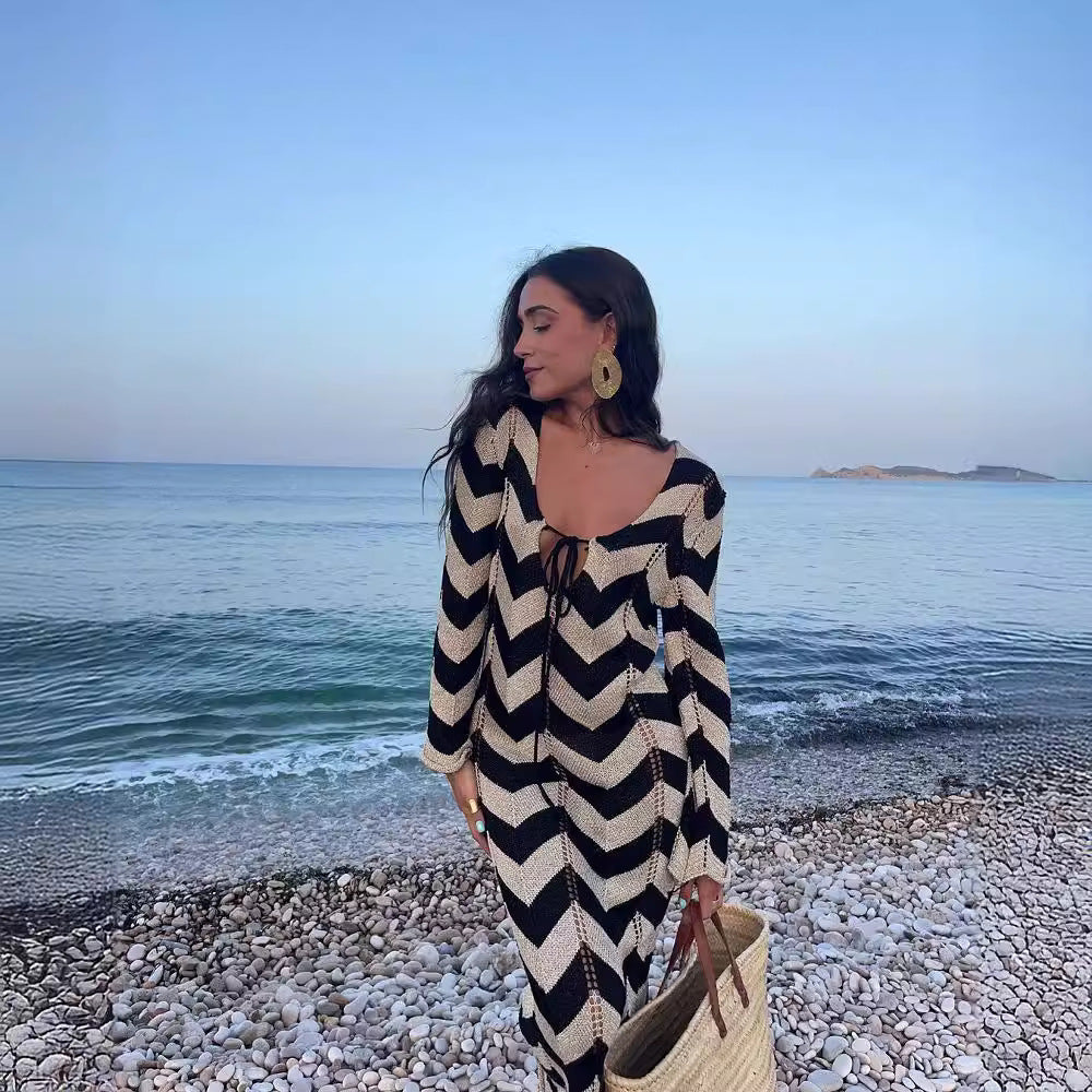 Damen Strickkleid mit Zickzack-Design und weitem Schnitt Drune