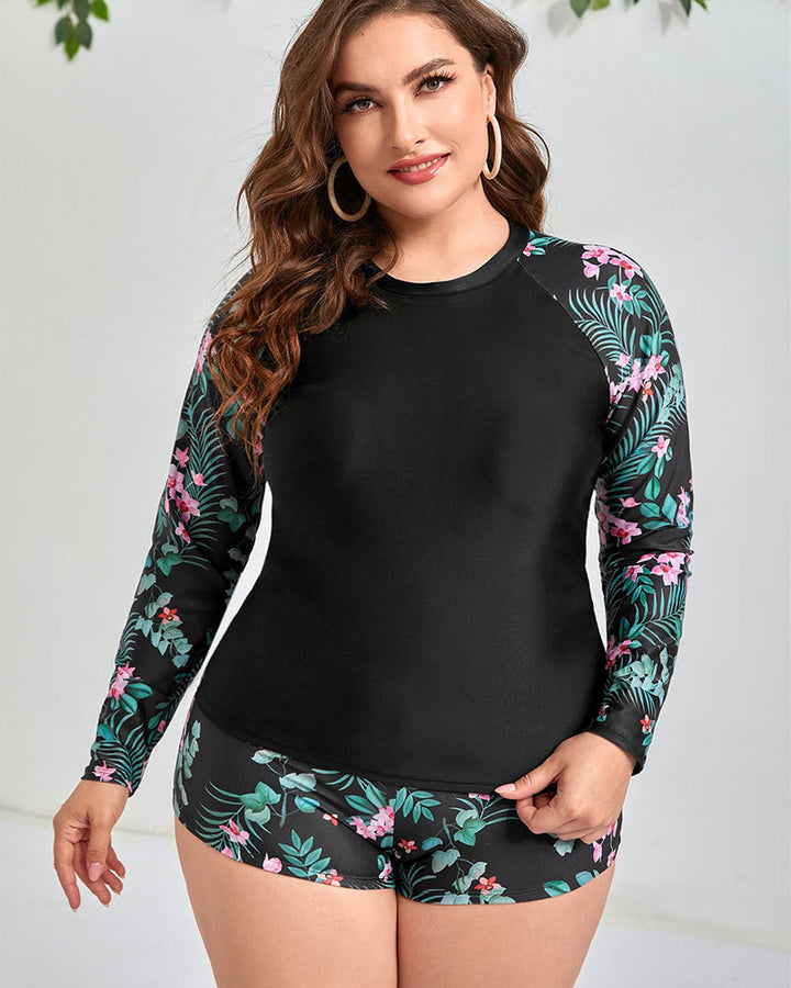 Damen Sportliches Badeoutfit mit langärmeligen Oberteil und Shorts Drune