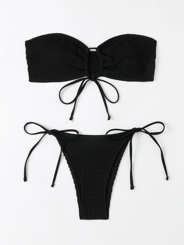 Damen Bandeau-Bikini-Set mit Klettverschluss und verstellbaren Bindebändern Drune