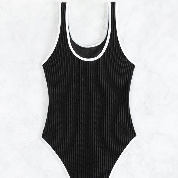 Damen einteiliger Badeanzug mit strukturiertem Rippendesign und eleganten Kontrasten Drune