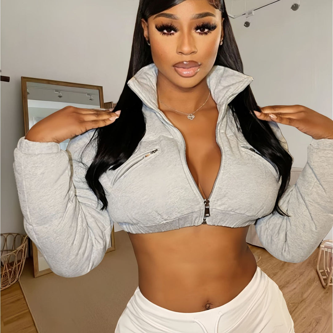 Damen cropped Sportjacke mit stylischem Stehkragen Drune