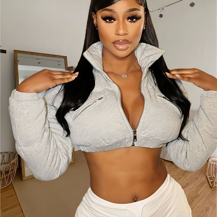 Damen cropped Sportjacke mit stylischem Stehkragen Drune