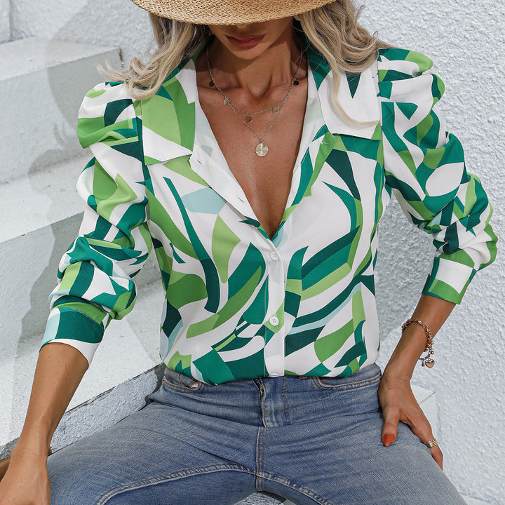 Damen Bluse mit Puffärmeln und floralem Design Drune