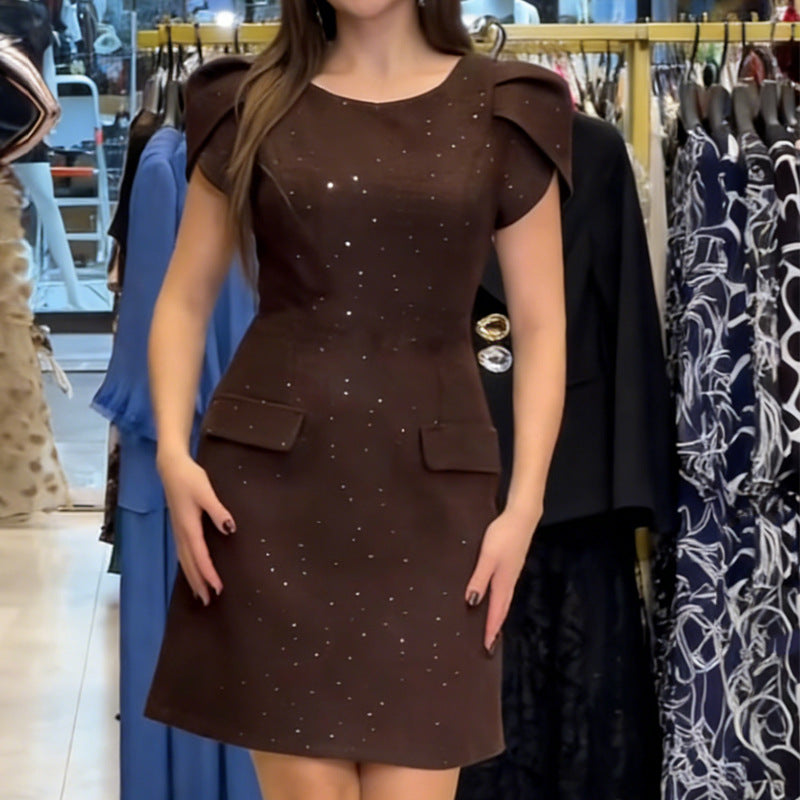 Damen elegantes Abendkleid mit schimmernden Akzenten und voluminösen Ärmeln Drune