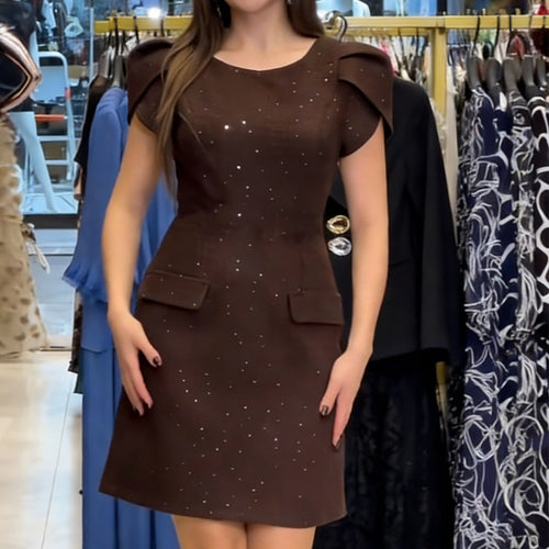 Damen elegantes Abendkleid mit schimmernden Akzenten und voluminösen Ärmeln Drune