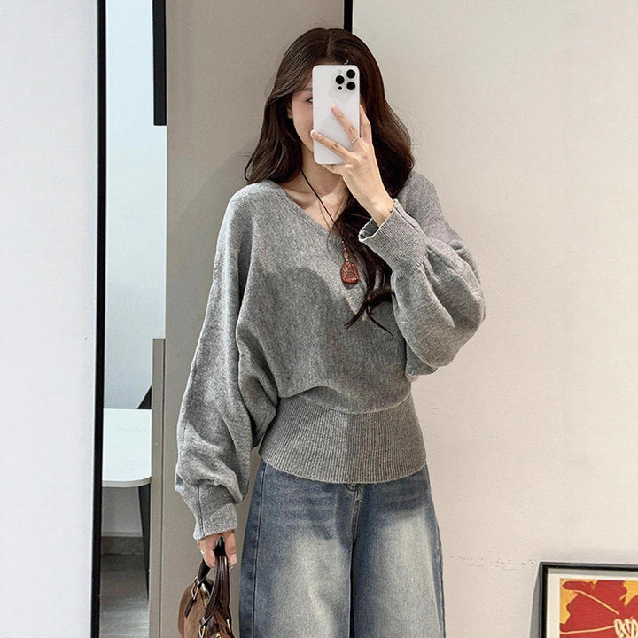 Damen Moderner Pullover mit V-Ausschnitt und wählbarem Bindegürtel Drune