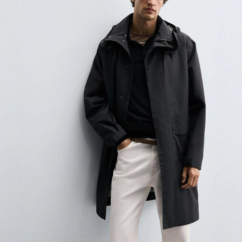 Herren winddichte Regenjacke mit verstellbarem Kapuzenkragen und großen Taschen Drune