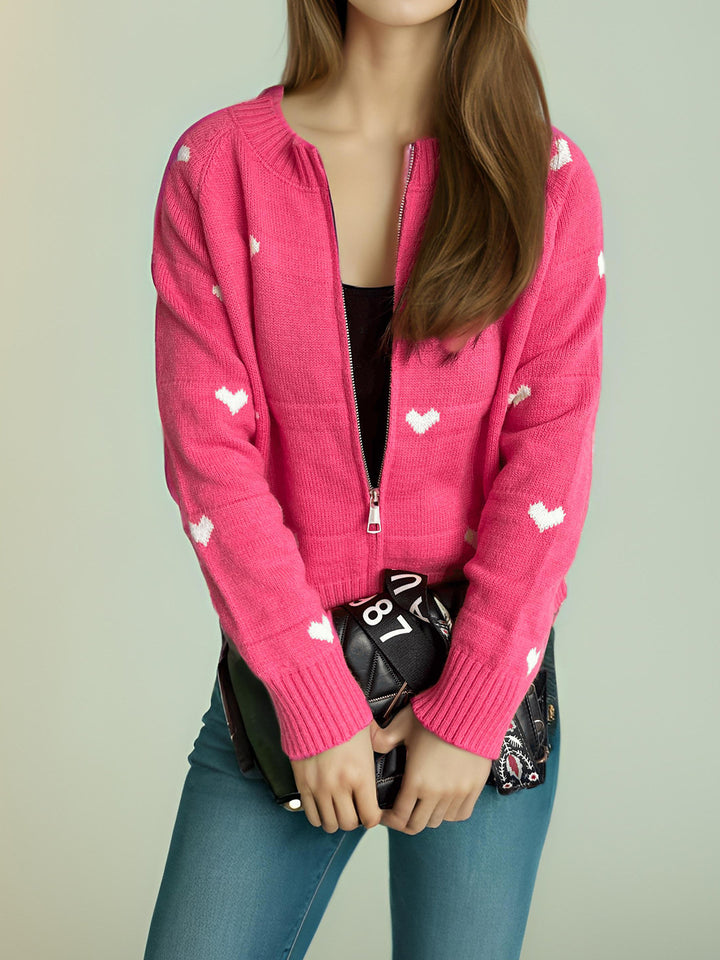 Damen Strickjacke mit Herzmotiv und modernem Reißverschluss Drune