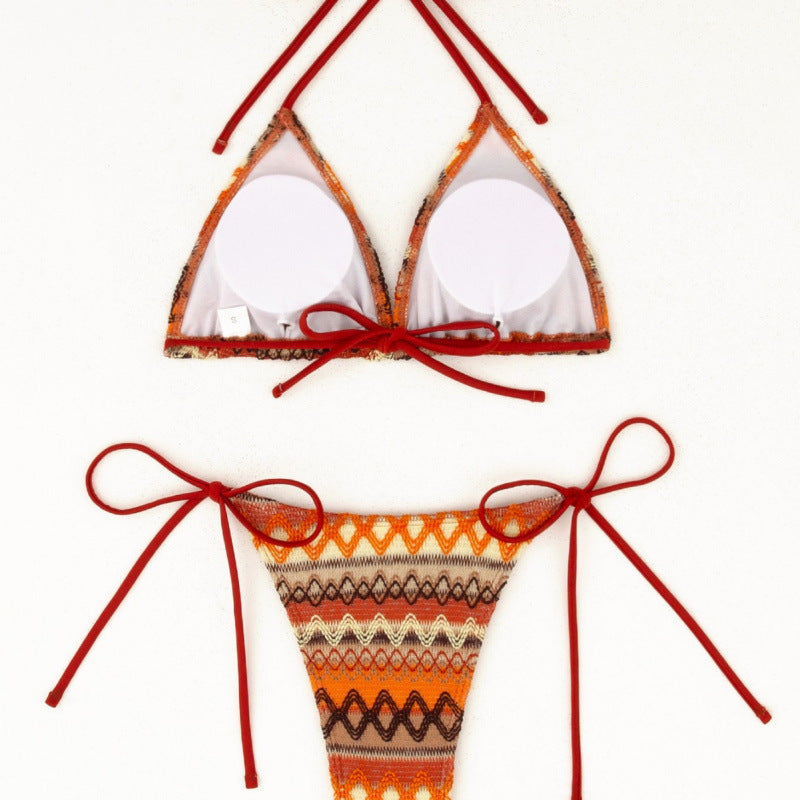 Damen Triangel-Bikini-Set mit farbenfrohem Ethno-Muster Drune