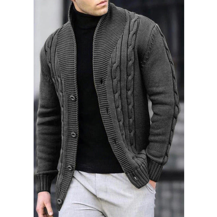 Herren Strickjacke mit Kabelmuster und Schalkragen Drune
