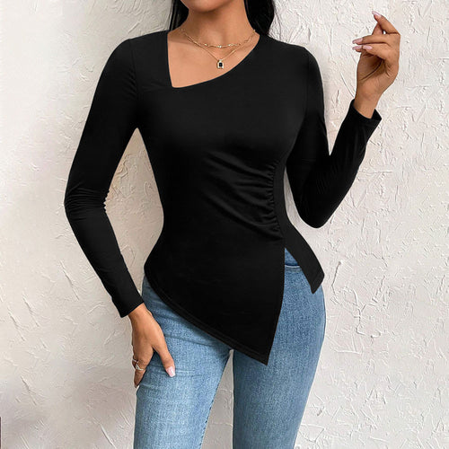Damen Langarmshirt mit asymmetrischem Schnitt und modischer Raffung Drune
